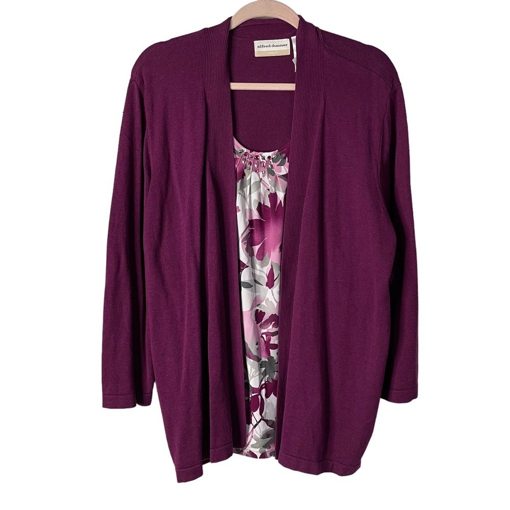 Alfred Dunner Womens Sweater Sz 2X Two-fer Two in One Open Cardigan 3/4 Sleeve